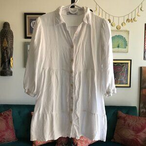 CLOCKHOUSE size PP White Button Front Tiered Cottagecore 3/4 Sleeve Boho Top